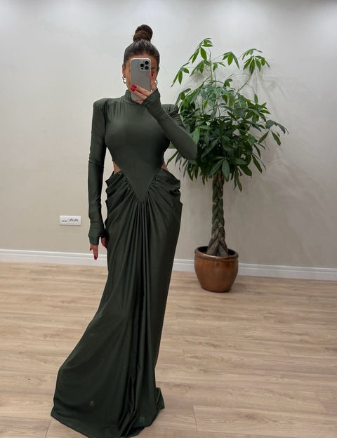 Rochie eleganta Kaki modelatoare cu decupaje Afroditta