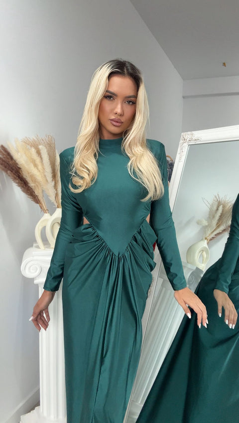 Rochie eleganta Turquoise modelatoare cu decupaje Afroditta