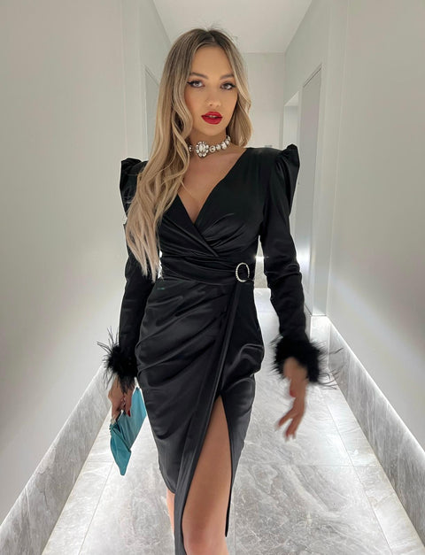 Rochie de ocazie din satin Black Luxe Feathers