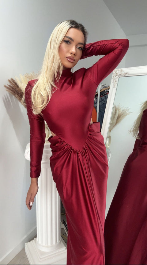 Rochie eleganta bordo modelatoare cu decupaje Afroditta