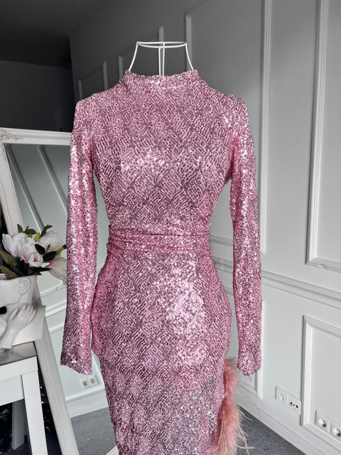 Rochie Luxury cu paiete si puf Pink Edition