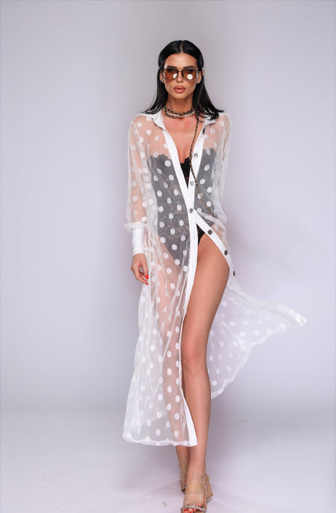 Cardigan de plaja alb cu buline