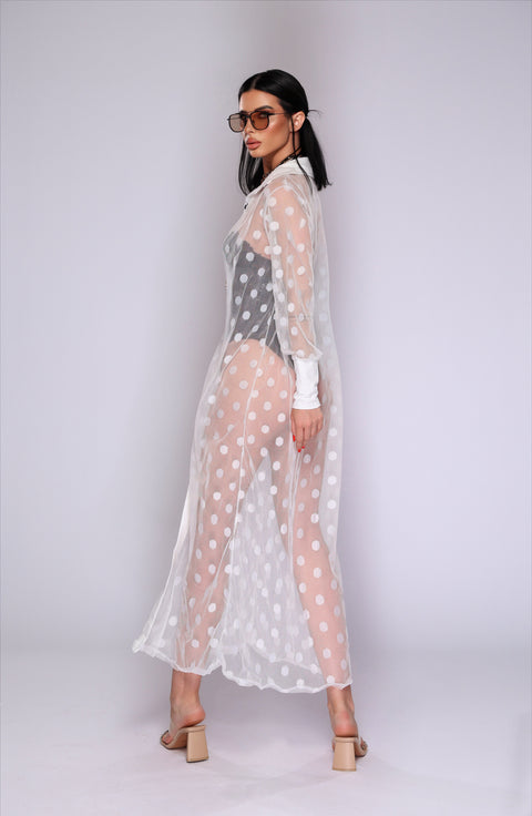 Cardigan de plaja alb cu buline