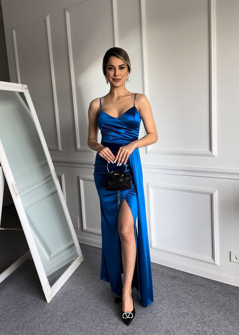 Rochie din satin de ocazie Zonia Blue