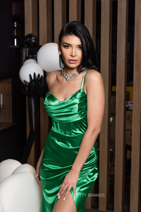Rochie din satin Green Corset