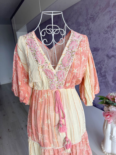 Rochie de vara Luxury roze cu scoici