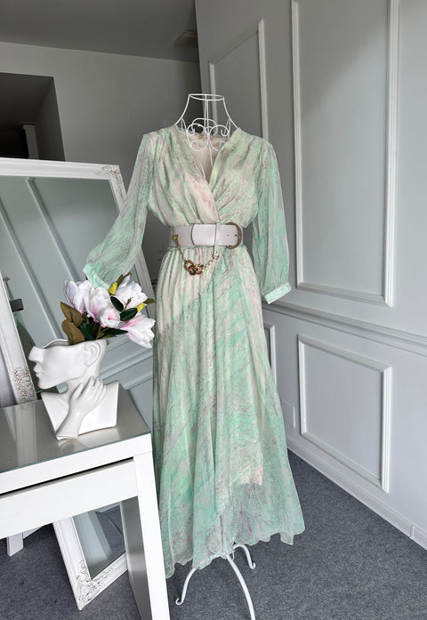 Rochie luxury cu centura Turquoise Vellure