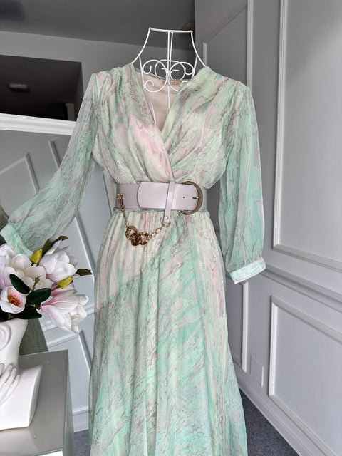 Rochie luxury cu centura Turquoise Vellure