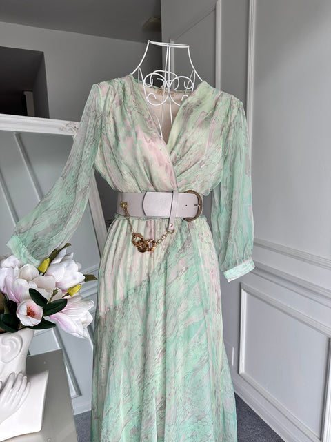Rochie luxury cu centura Turquoise Vellure