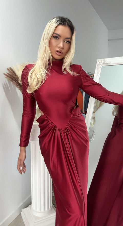 Rochie eleganta bordo modelatoare cu decupaje Afroditta