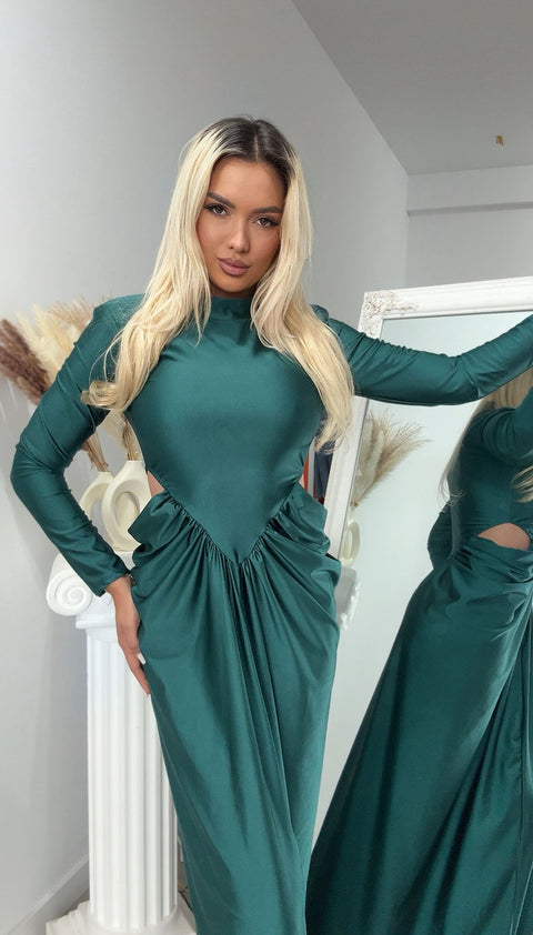 Rochie eleganta Turquoise modelatoare cu decupaje Afroditta