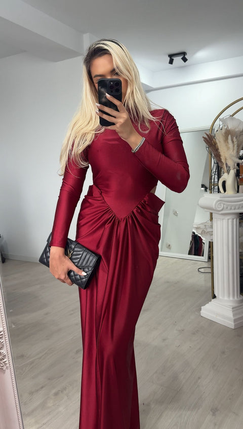 Rochie eleganta bordo modelatoare cu decupaje Afroditta
