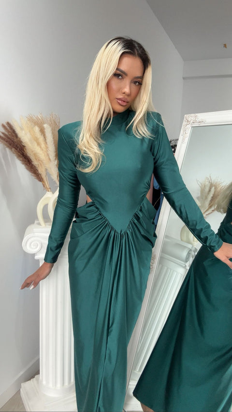 Rochie eleganta Turquoise modelatoare cu decupaje Afroditta