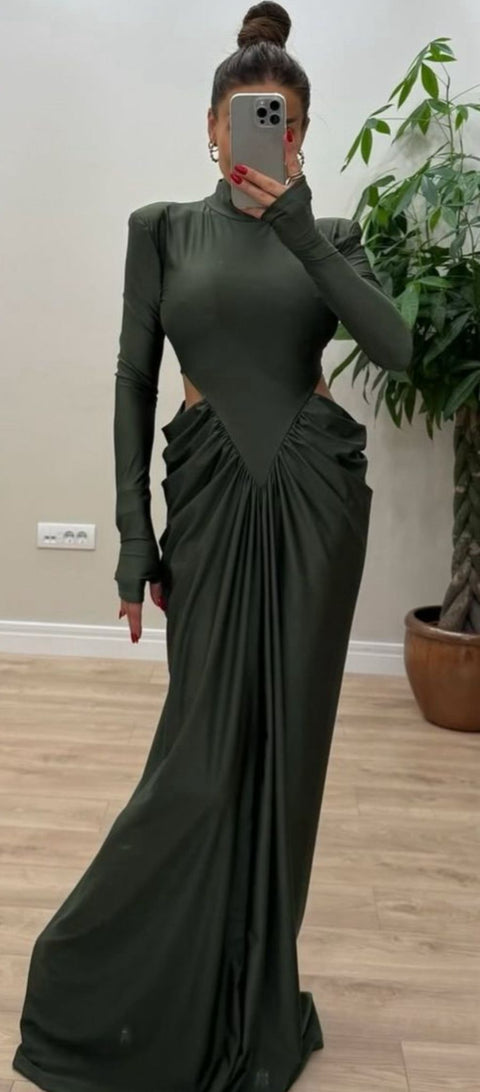 Rochie eleganta Kaki modelatoare cu decupaje Afroditta