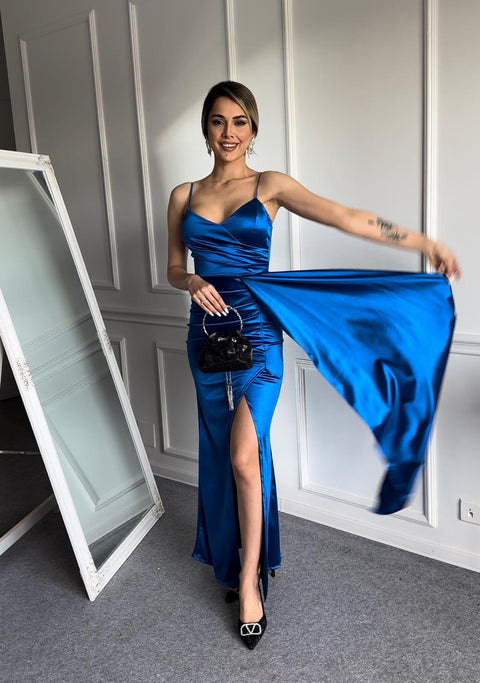 Rochie din satin de ocazie Zonia Blue